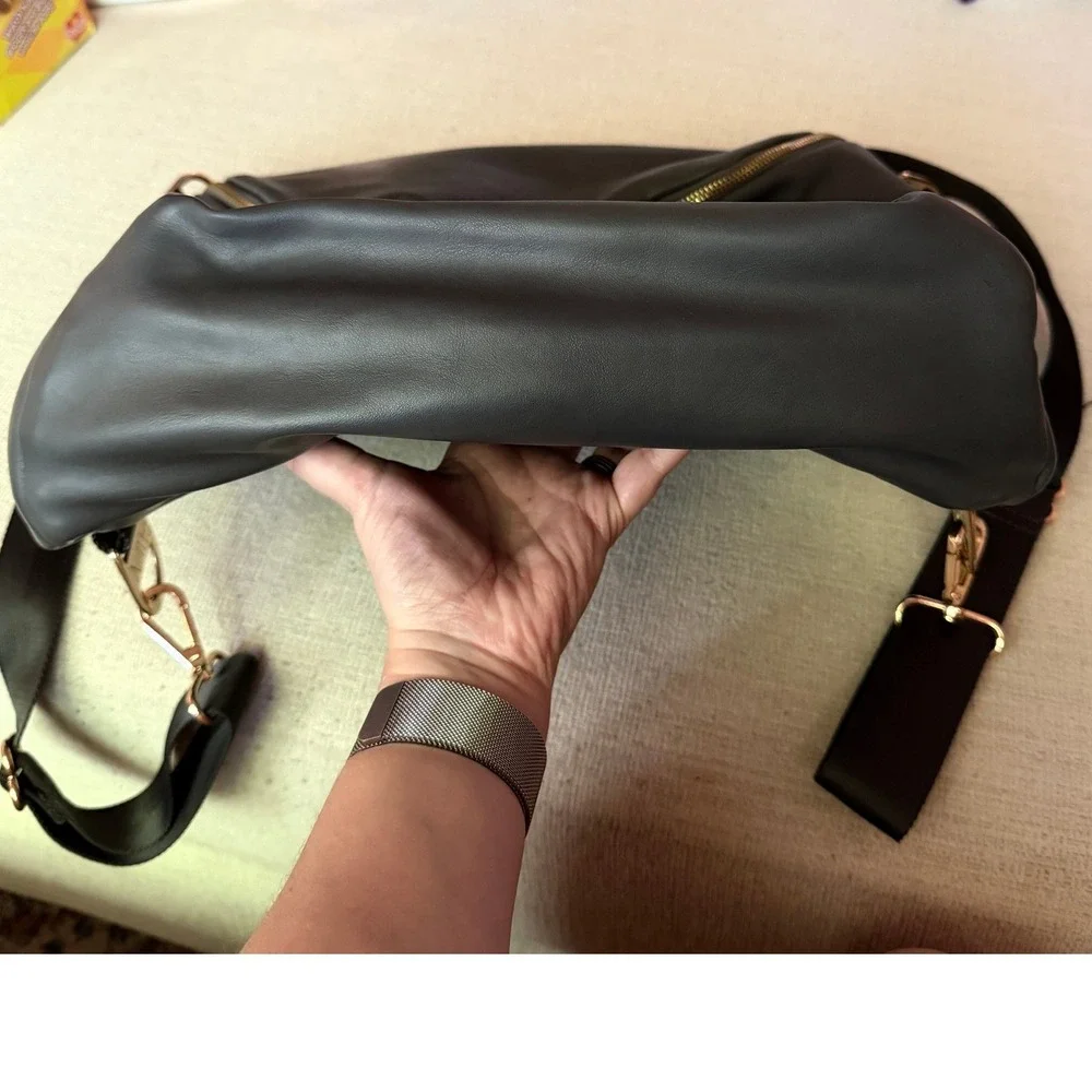 Fawn Design Black Leather Baby Backpack with Gold Hardware